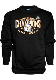 Texas Longhorns Mens Black 2023 Big 12 Conference Football Champions Long Sleeve Crew Sweatshirt