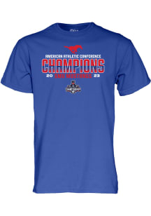 SMU Mustangs Blue 2023 AAC Football Champions Short Sleeve T Shirt