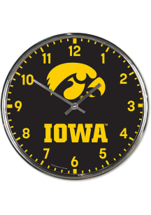 Black Iowa Hawkeyes Chrome Wall Clock