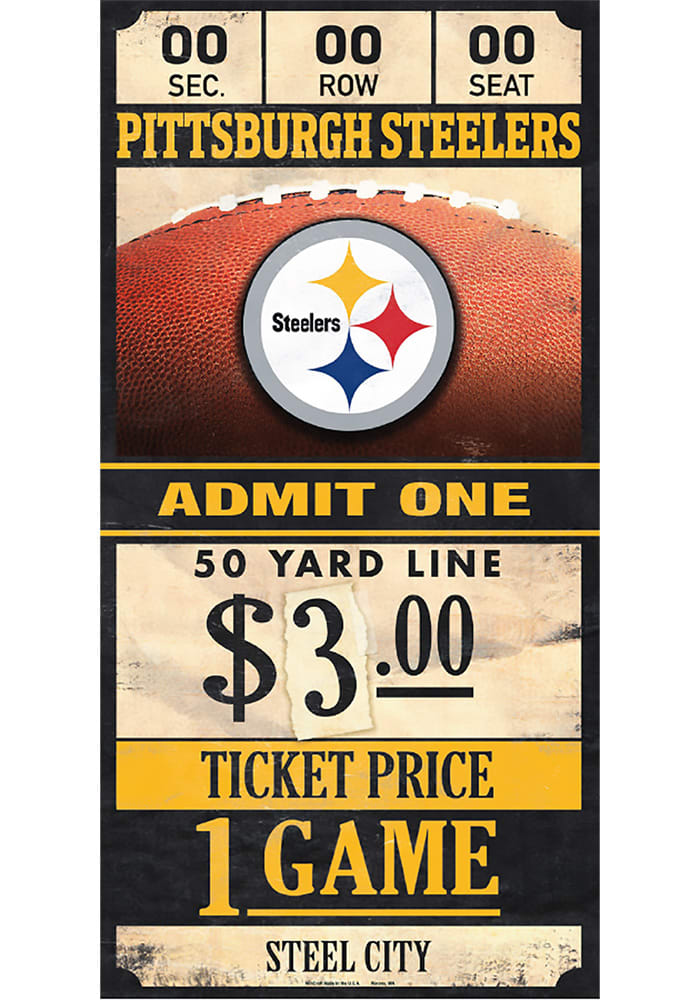 Pittsburgh Steelers 6x12 Ticket Wood Sign, Black, Wood, Rally House