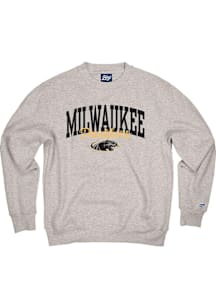 Blue 84 Wisconsin-Milwaukee Panthers Mens Grey Arch Mascot Script Campbell Long Sleeve Crew Sweats..