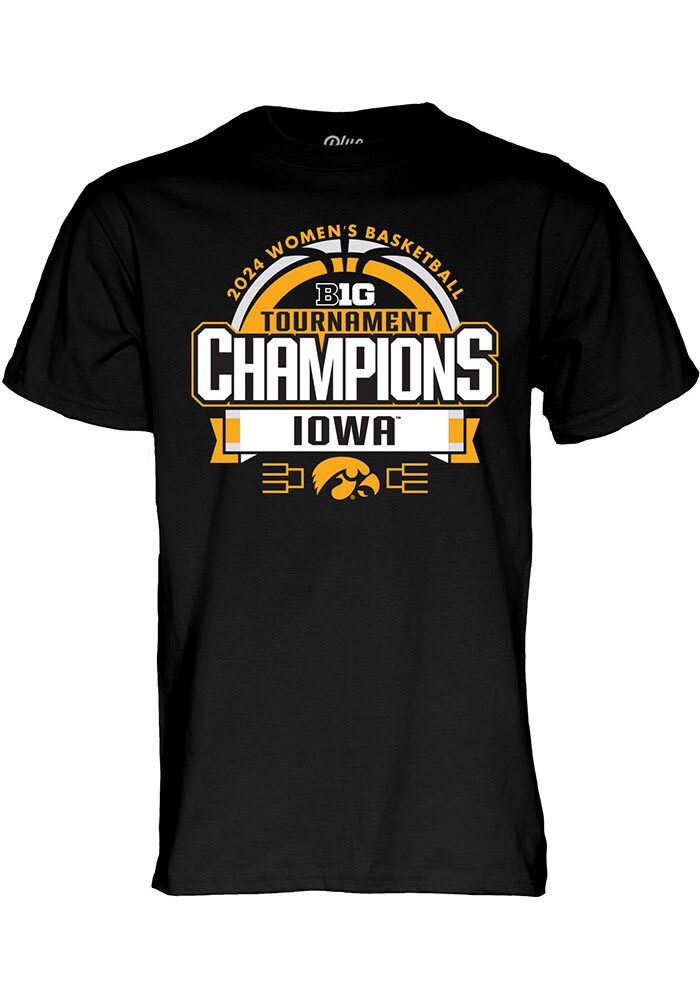 Iowa Hawkeyes Black 2024 WBB Big 10 Tournament Champions Short Sleeve T ...