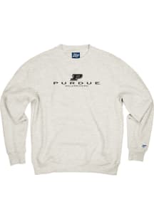 Mens Oatmeal Purdue Boilermakers Flat Name and Logo Crew Sweatshirt