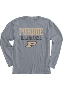 Mens Grey Purdue Boilermakers Stacked Flat Name Long Sleeve Fashion T Shirt