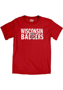 Wisconsin Badgers Flat Name Mascot Short Sleeve T Shirt - Red