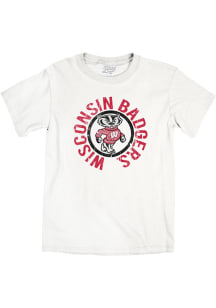 Wisconsin Badgers Circle Name and Mascot Short Sleeve T Shirt - White