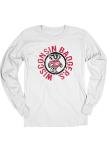 Mens White Wisconsin Badgers Circle Name and Mascot Tee