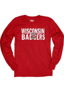 Mens Red Wisconsin Badgers Flat Name Mascot Tee