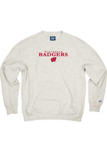 Mens Oatmeal Wisconsin Badgers Flat Name and Logo Crew Sweatshirt