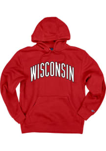 Mens Red Wisconsin Badgers Arch Name Design Hooded Sweatshirt