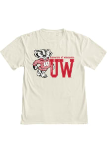 White Wisconsin Badgers Mascot UW Short Sleeve Fashion T Shirt