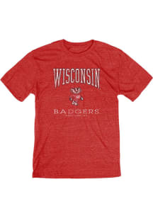 Red Wisconsin Badgers Distressed Number 1 Short Sleeve Fashion T Shirt