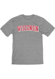 Grey Wisconsin Badgers Arch Name Short Sleeve Fashion T Shirt