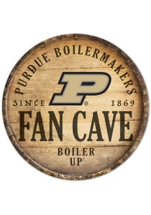 Black Purdue Boilermakers 14 Inch Fan Cave Round Wood Sign