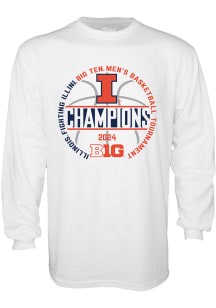Illinois Fighting Illini White 2024 Big 10 Tournament Champ Circle Long Sleeve T Shirt