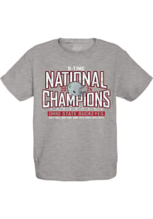 Youth Grey Ohio State Buckeyes 2024 Football Multi National Champions Short Sleeve T-Shirt