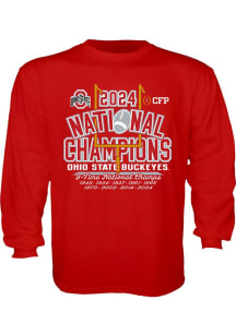 Youth Red Ohio State Buckeyes 2024 Football Multi National Champions Long Sleeve T-Shirt