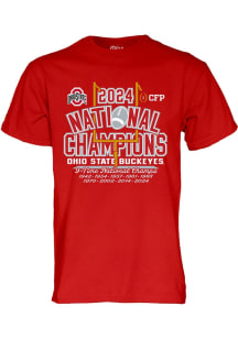 Ohio State Buckeyes 2024 Football Multi National Champions Design Short Sleeve T Shirt - Red