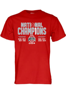 Ohio State Buckeyes 2024 Football Multi National Champions Short Sleeve T Shirt - Red