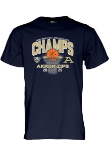 Akron Zips Navy Blue 2024-2025 MAC Basketball Champions Short Sleeve T Shirt