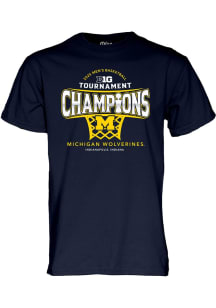 Michigan Wolverines 2025 Big Ten Mens Basketball Tournament Champions Short Sleeve T Shirt - Blu..