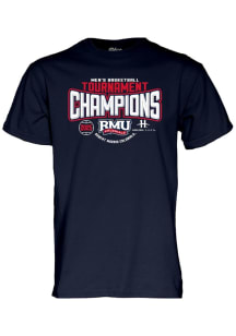 Robert Morris Colonials Navy Blue 2025 Horizon Mens Basketball Tournament Champions Short Sleeve T..