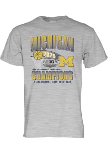 Michigan Wolverines 2025 Big Ten Mens Basketball Tournament Champions Short Sleeve T Shirt - Gre..