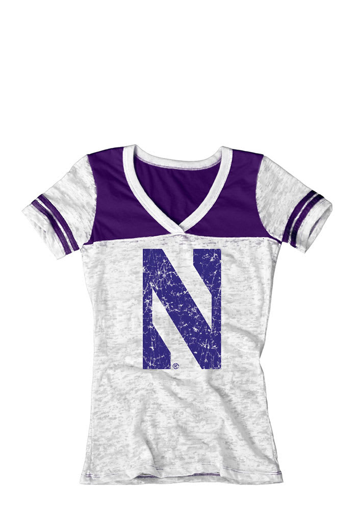 Northwestern Wildcats Juniors White Burnout V-Neck T-Shirt