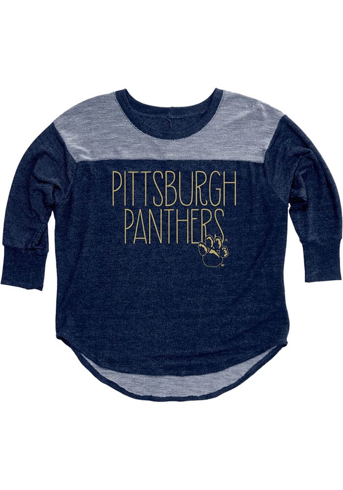 Pitt Panthers Juniors Navy Blue Yoke Long Sleeve Crew T-Shirt