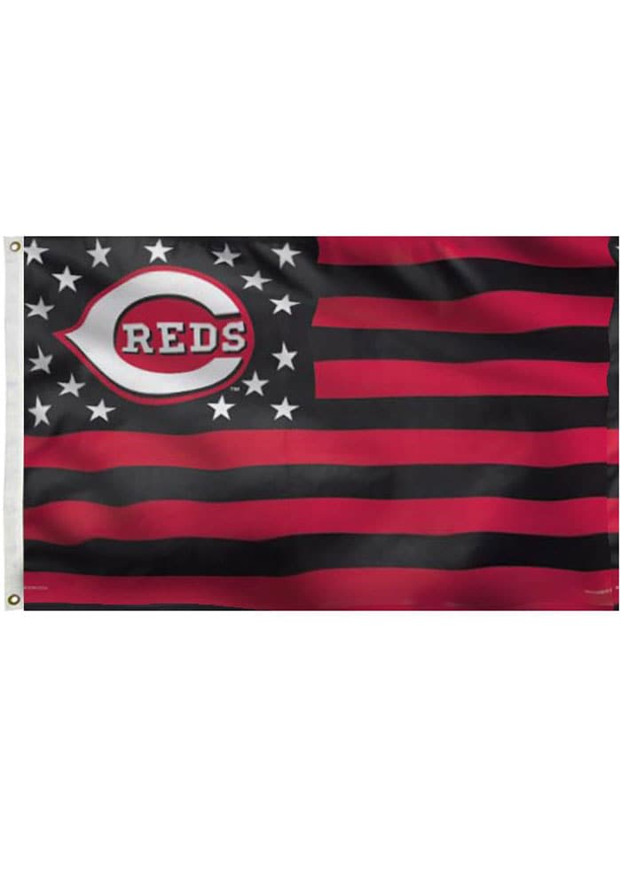 Cincinnati Reds 3x5 Deluxe Stars And Stripes Grommet Black Silk Screen ...