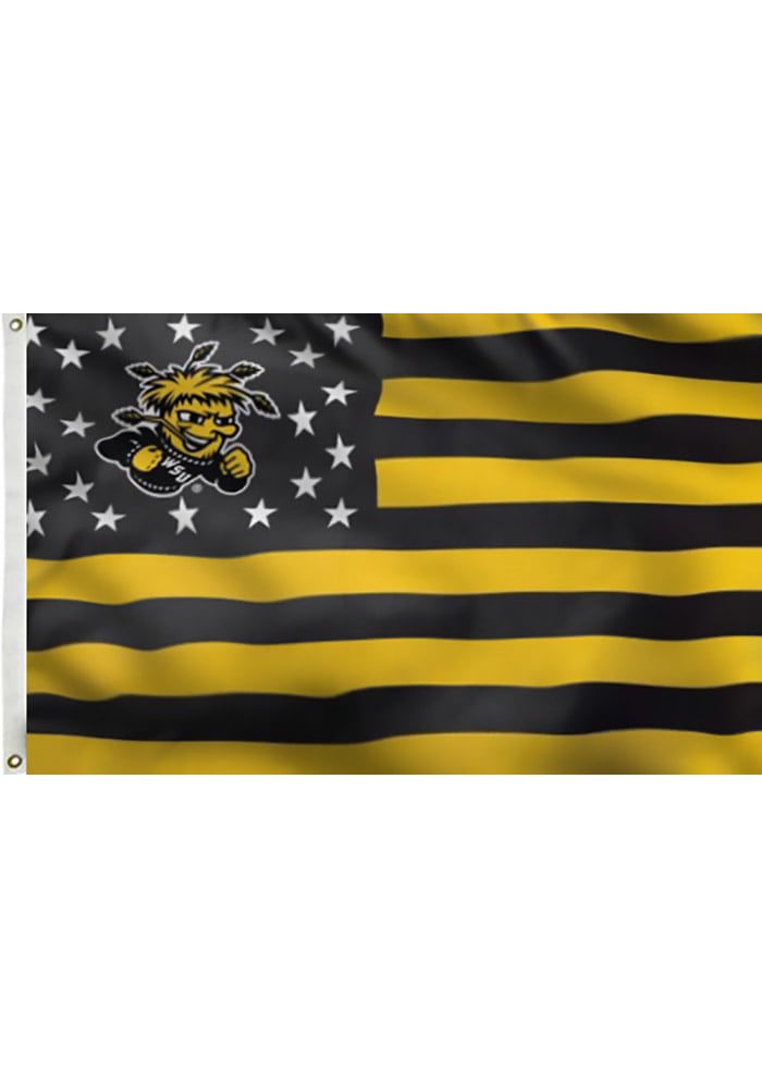 Wichita State Shockers 3x5 Stars and Stripes Deluxe Black Silk Screen Grommet Flag