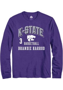 Brandie Harrod Mens Purple K-State Wildcats NIL Arch Logo Long Sleeve Player T Shirt
