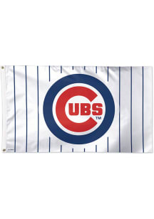 Chicago Cubs Pinstripe White Silk Screen Grommet Flag