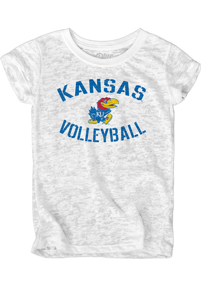 Kansas Jayhawks Girls White Burnout Short Sleeve Fashion T-Shirt