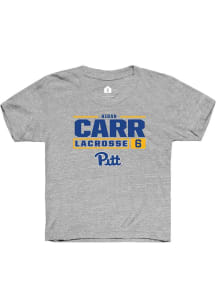 Aidan Carr Rally Youth Grey Pitt Panthers NIL Stacked Box Short Sleeve T-Shirt