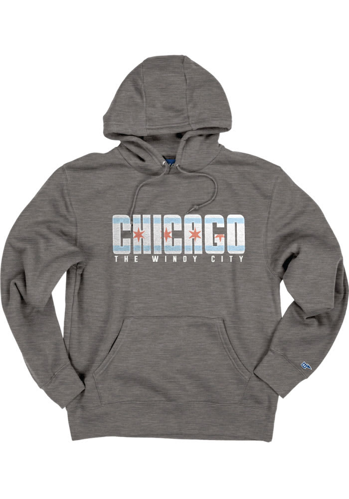 Chicago Dark Grey Flag Long Sleeve Fleece Hood Sweatshirt