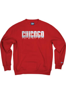 Chicago Mens Red Wordmark Flag Long Sleeve Crew Sweatshirt