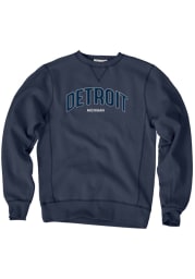 Detroit Mens Navy Blue Wordmark Long Sleeve Crew Sweatshirt