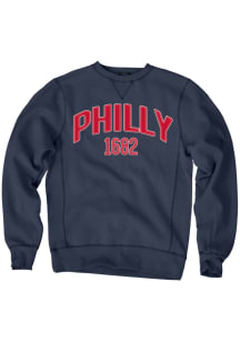 Philadelphia Mens Navy Blue Wordmark Long Sleeve Crew Sweatshirt