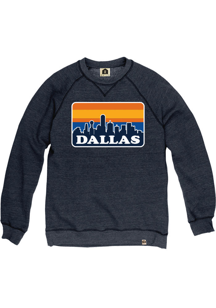 Dallas Ft Worth Mens Navy Blue Skyline Long Sleeve Crew Sweatshirt