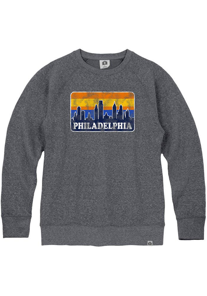 Philadelphia Mens Navy Blue Skyline Long Sleeve Crew Sweatshirt