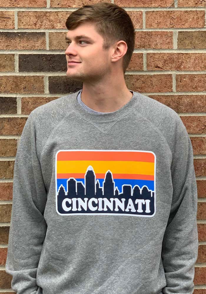 Cincinnati Mens Grey Skyline Long Sleeve Crew Sweatshirt