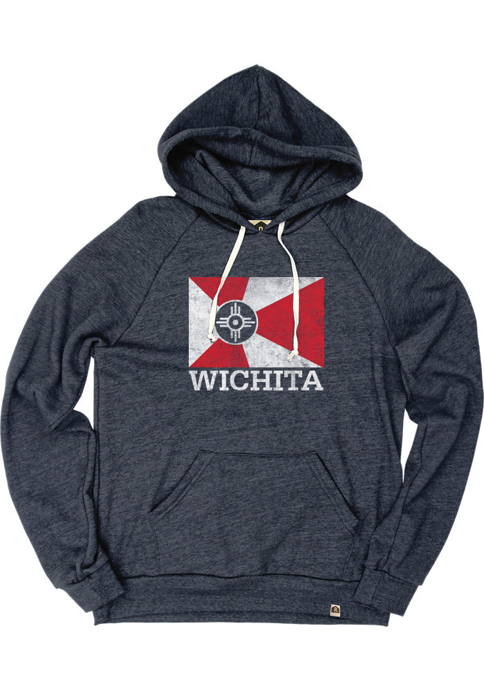 Wichita Navy Blue City Flag Long Sleeve Fleece Hood Sweatshirt