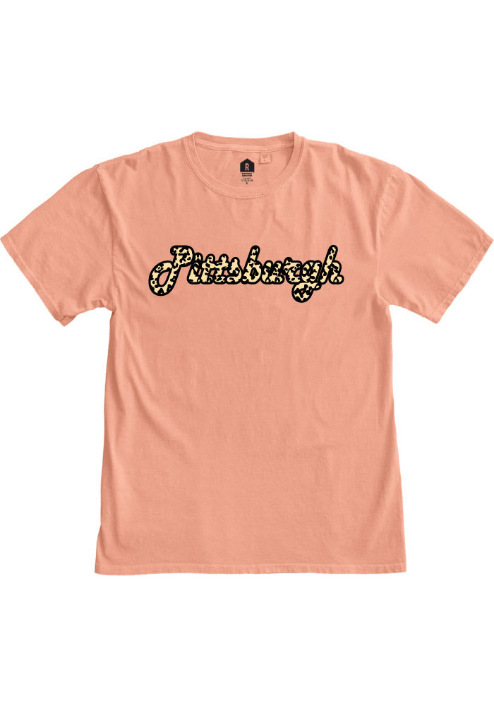 Pittsburgh Womens Pink Cheeta Wordmark Short Sleeve T Shirt