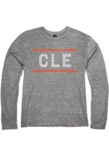 Cleveland Heather Grey  CLE Block Long Sleeve T Shirt