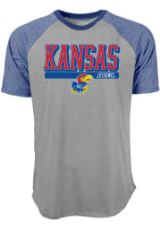 Kansas Jayhawks Grey Mock Twist Raglan Short Sleeve Fashion T Shirt
