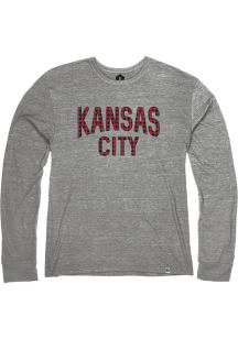 Kansas City Heather Grey Buffalo Plaid Long Sleeve T Shirt
