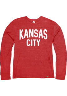 Kansas City Red Distressed Wordmark Long Sleeve T Shirt