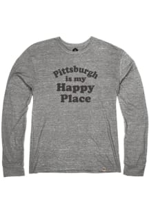 Pittsburgh Heather Grey Happy Place Long Sleeve T Shirt