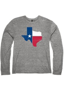 Texas Heather Grey Flag State Shape Long Sleeve T Shirt